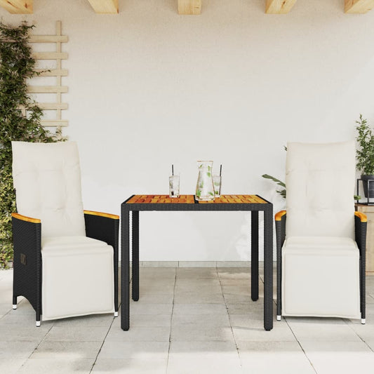 3-delige Bistroset met kussens poly rattan zwart Tuinsets | Creëer jouw Trendy Thuis | Gratis bezorgd & Retour | Trendy.nl