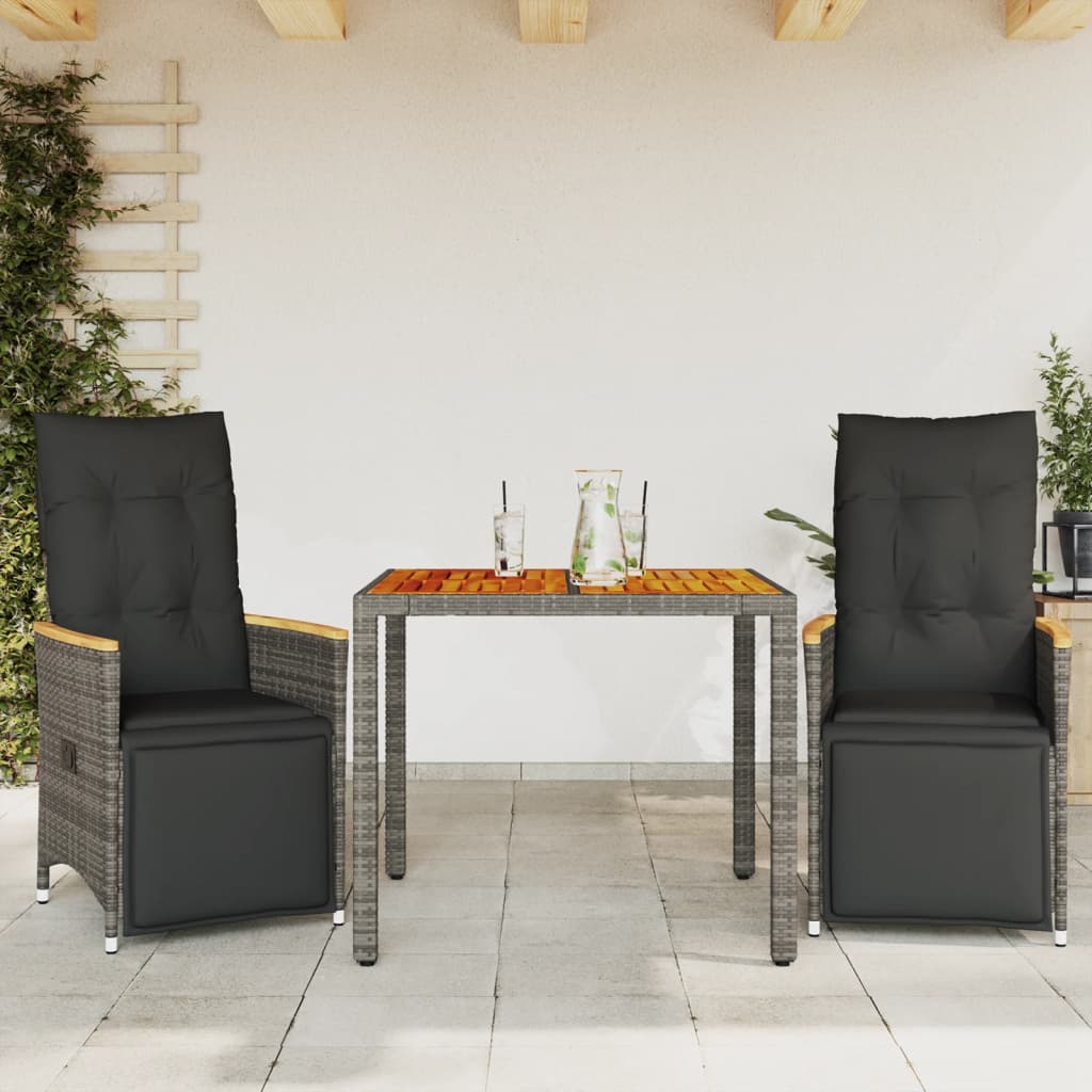 3-delige Bistroset met kussens poly rattan grijs Tuinsets | Creëer jouw Trendy Thuis | Gratis bezorgd & Retour | Trendy.nl