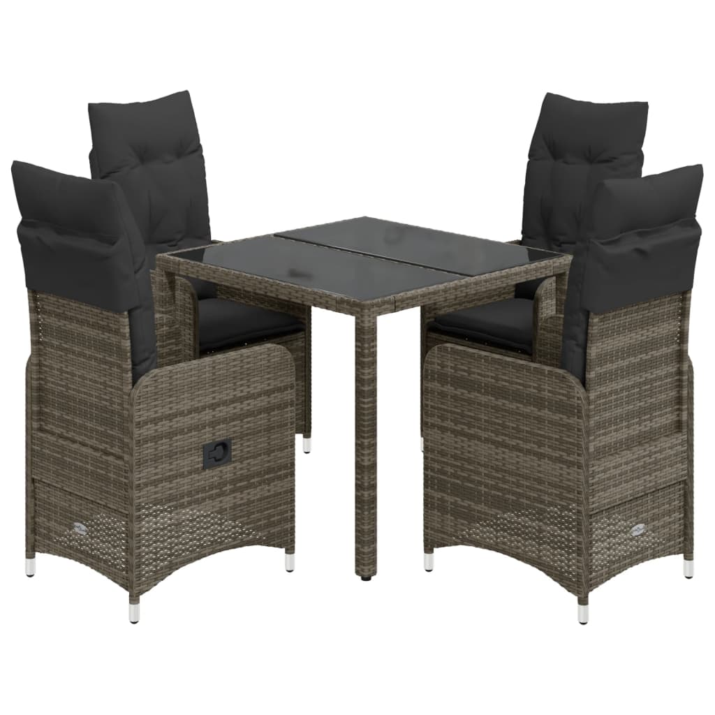 5-delige Bistroset met kussens poly rattan grijs