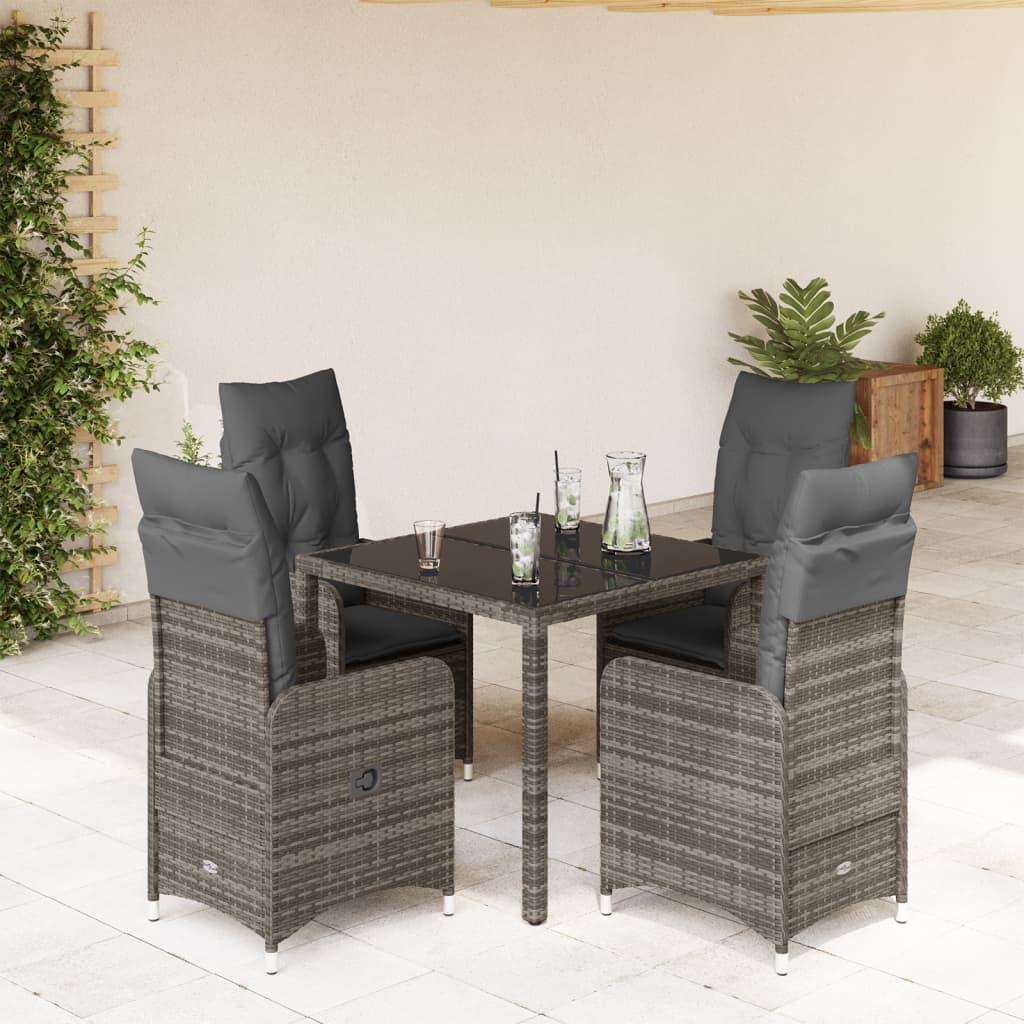 5-delige Bistroset met kussens poly rattan grijs