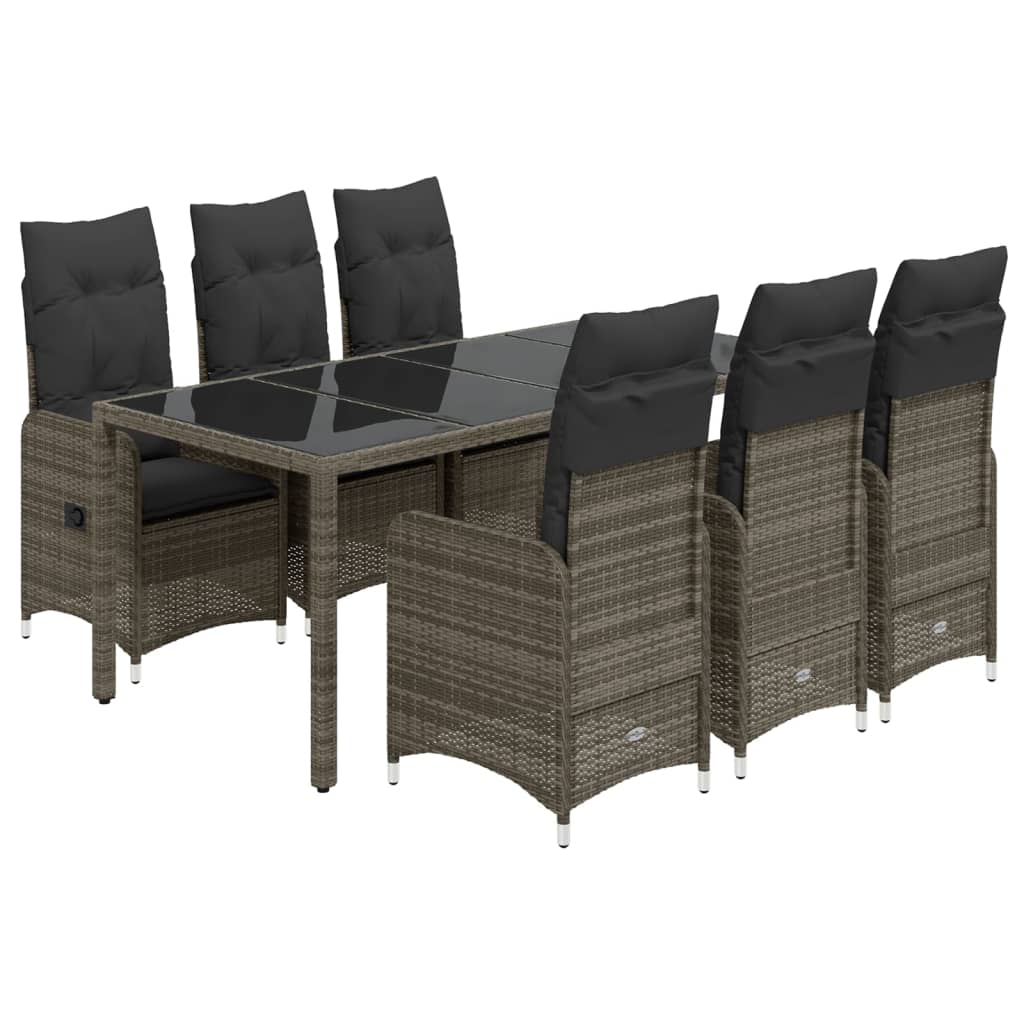 7-delige Bistroset met kussens poly rattan grijs