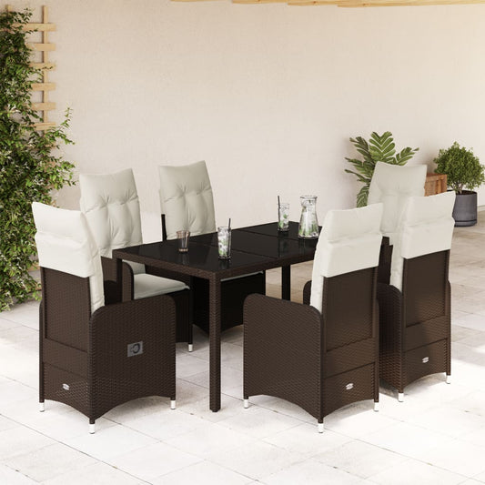 7-delige Bistroset met kussens poly rattan bruin