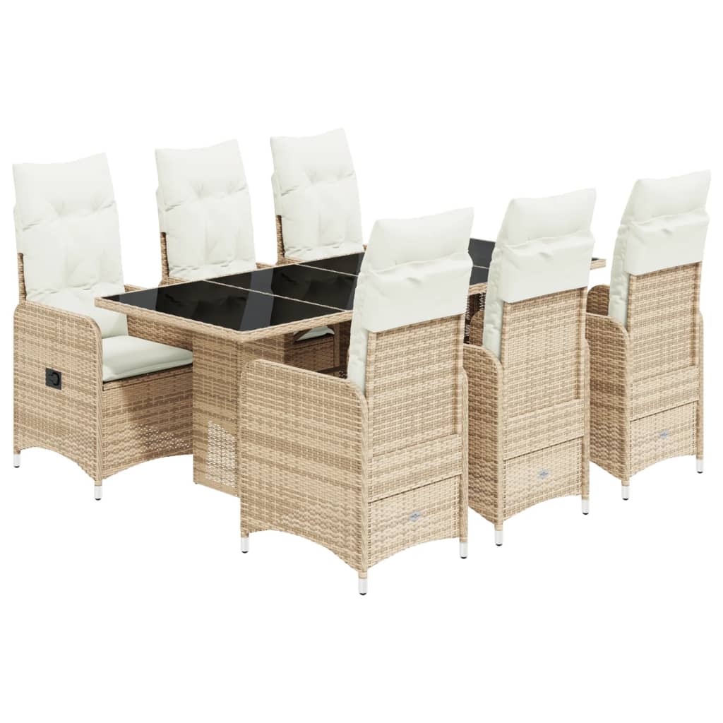 7-delige Bistroset met kussens poly rattan beige