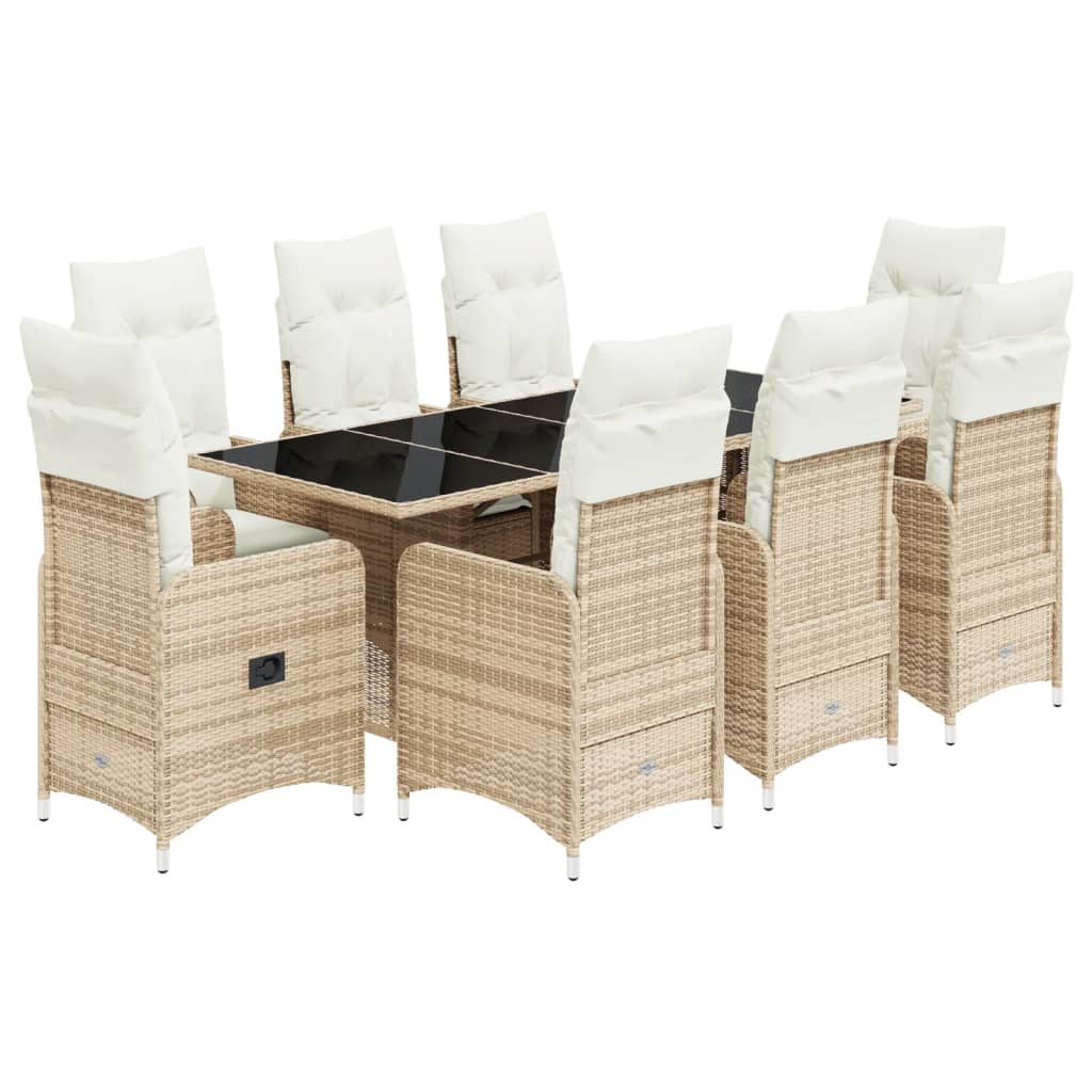 9-delige Bistroset met kussens poly rattan beige