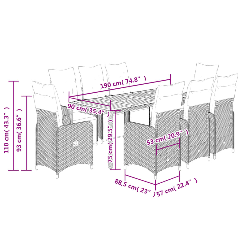 9-delige Bistroset met kussens poly rattan zwart Tuinsets | Creëer jouw Trendy Thuis | Gratis bezorgd & Retour | Trendy.nl