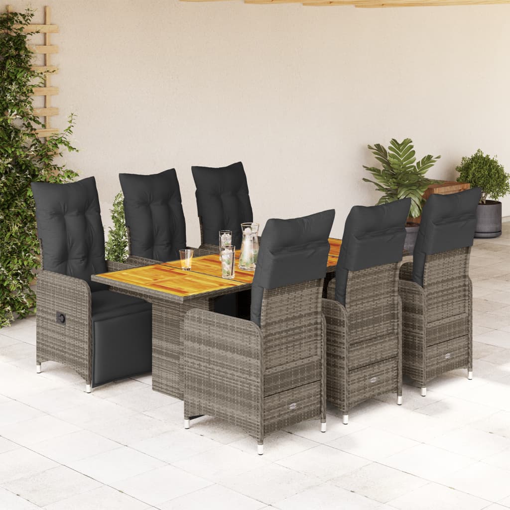 7-delige Bistroset met kussens poly rattan grijs