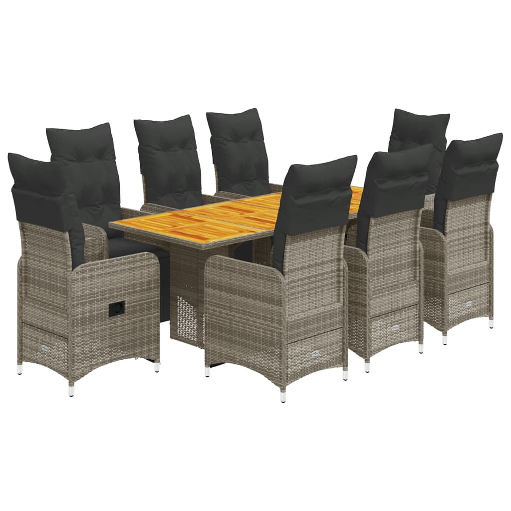 9-delige Bistroset met kussens poly rattan grijs