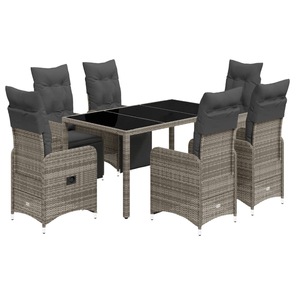 7-delige Bistroset met kussens poly rattan grijs