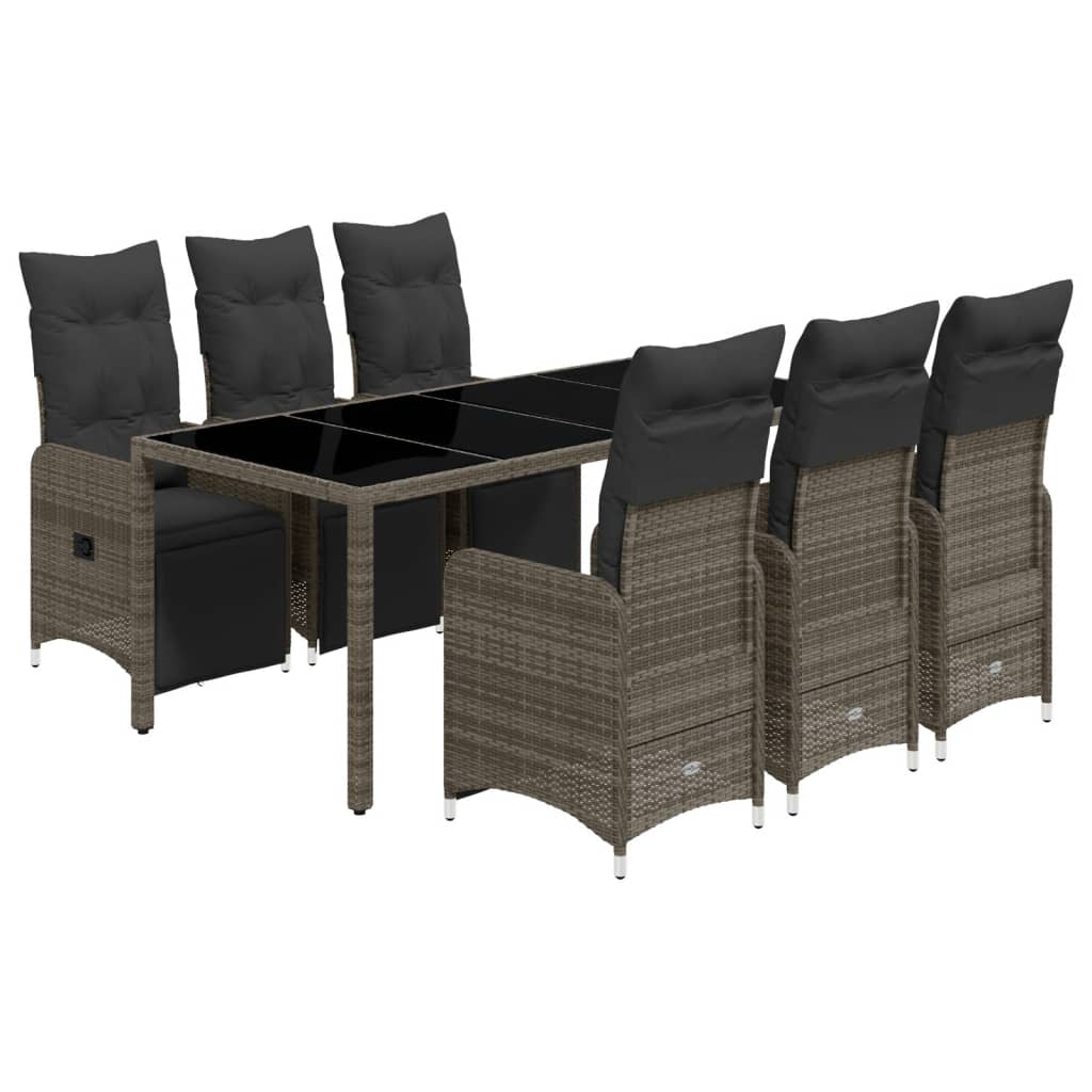 7-delige Bistroset met kussens poly rattan grijs