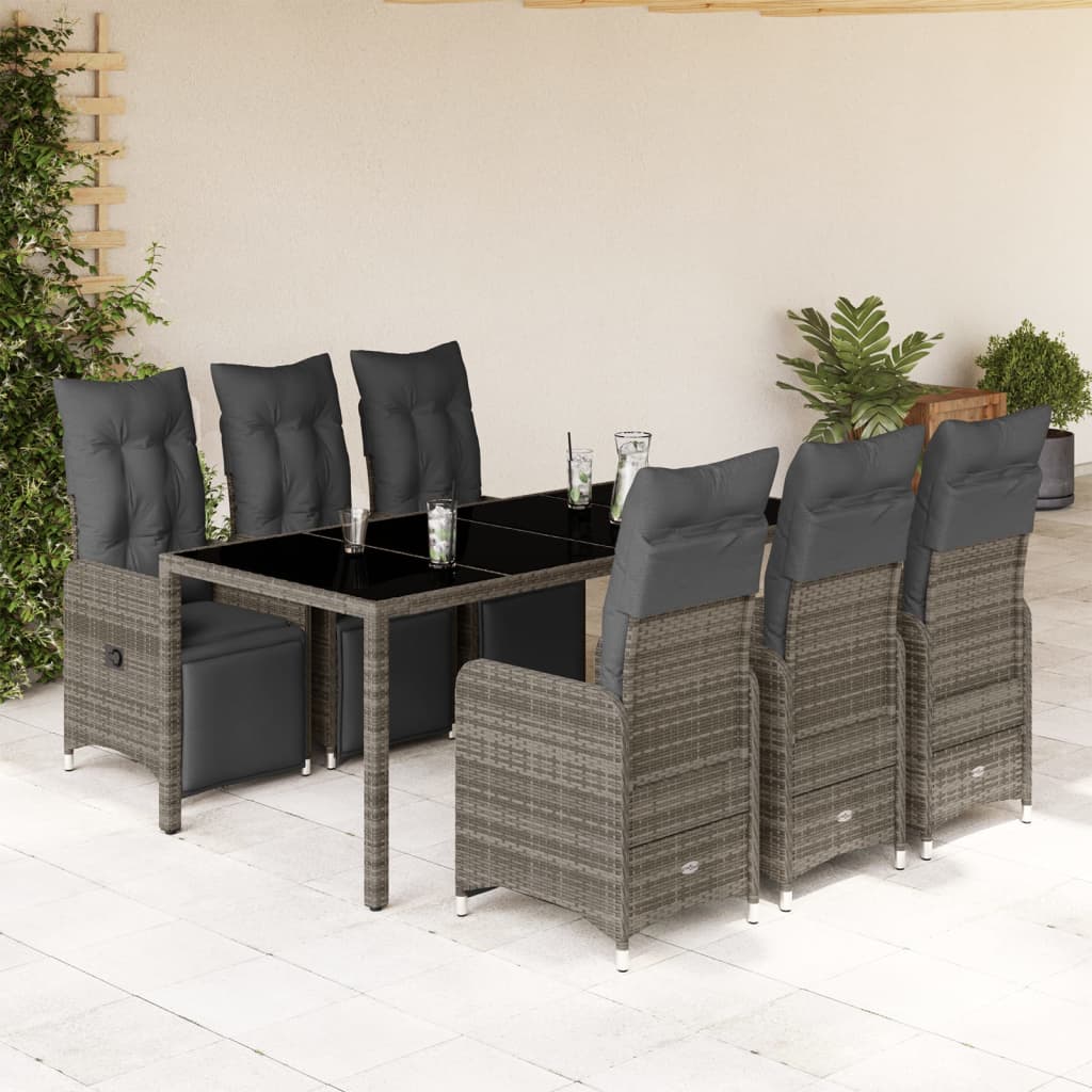 7-delige Bistroset met kussens poly rattan grijs