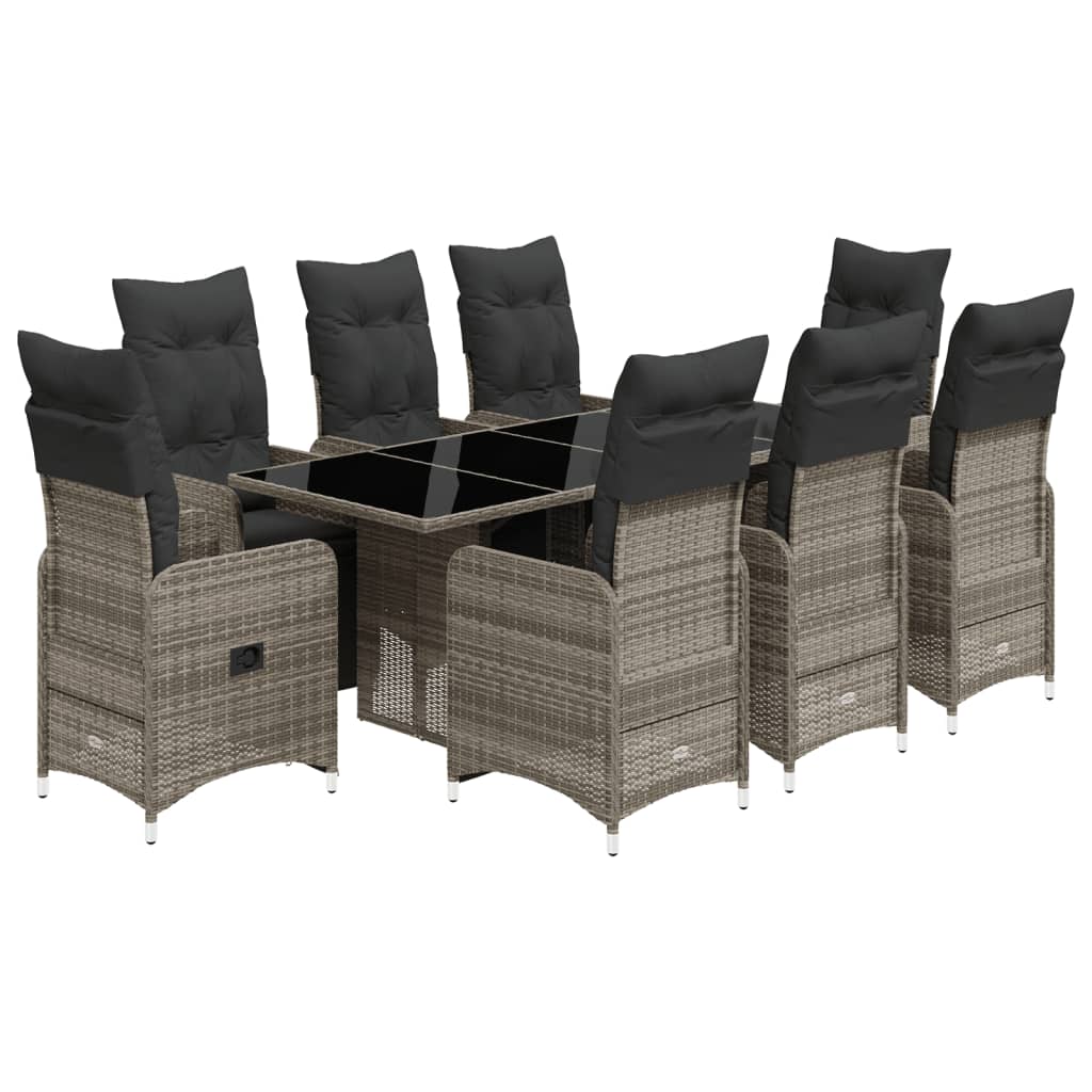 9-delige Bistroset met kussens poly rattan grijs