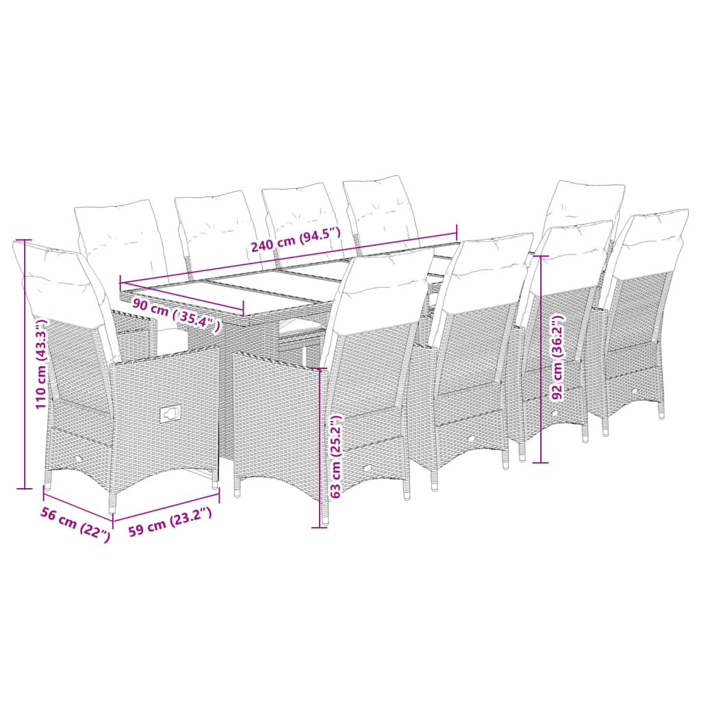 11-delige Bistroset met kussens poly rattan zwart Tuinsets | Creëer jouw Trendy Thuis | Gratis bezorgd & Retour | Trendy.nl