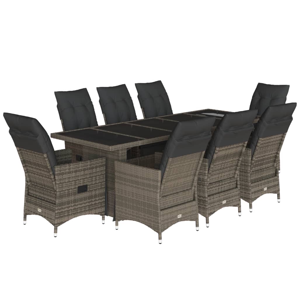 9-delige Bistroset met kussens poly rattan grijs