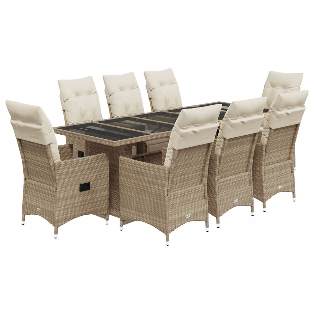 9-delige Bistroset met kussens poly rattan beige