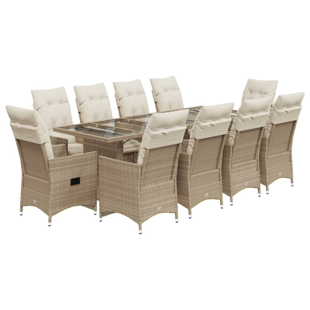 11-delige Bistroset met kussens poly rattan beige