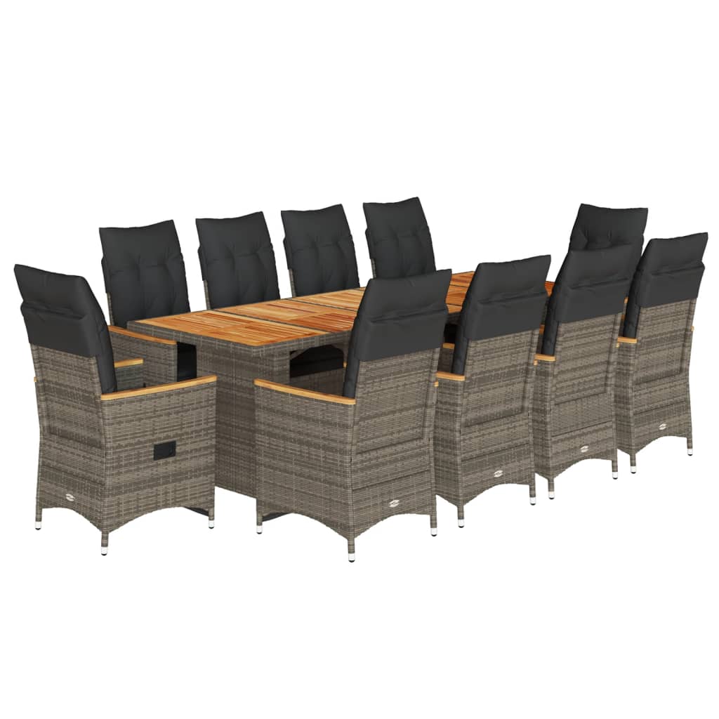 11-delige Bistroset met kussens poly rattan grijs Tuinsets | Creëer jouw Trendy Thuis | Gratis bezorgd & Retour | Trendy.nl