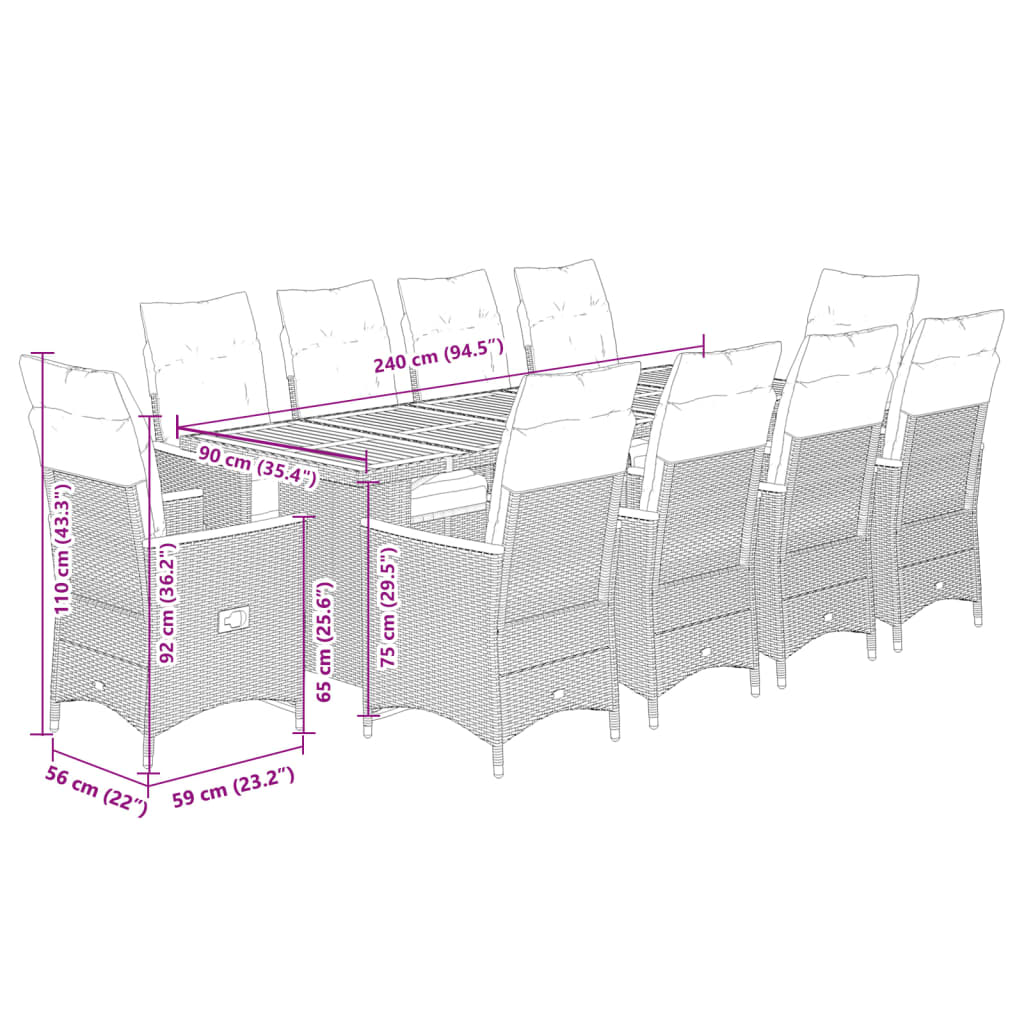 11-delige Bistroset met kussens poly rattan grijs Tuinsets | Creëer jouw Trendy Thuis | Gratis bezorgd & Retour | Trendy.nl