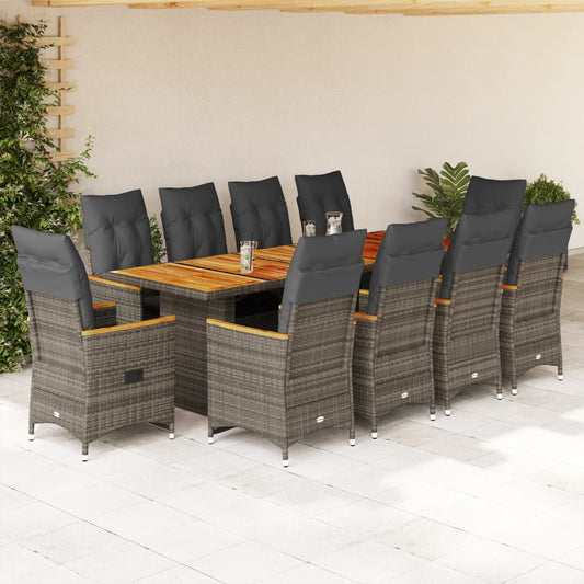 11-delige Bistroset met kussens poly rattan grijs Tuinsets | Creëer jouw Trendy Thuis | Gratis bezorgd & Retour | Trendy.nl