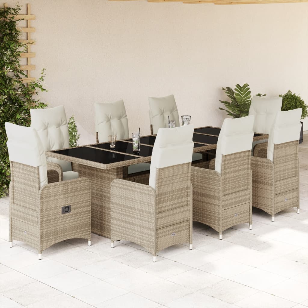 9-delige Bistroset met kussens poly rattan beige Tuinsets | Creëer jouw Trendy Thuis | Gratis bezorgd & Retour | Trendy.nl