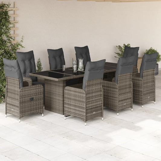 9-delige Bistroset met kussens poly rattan grijs