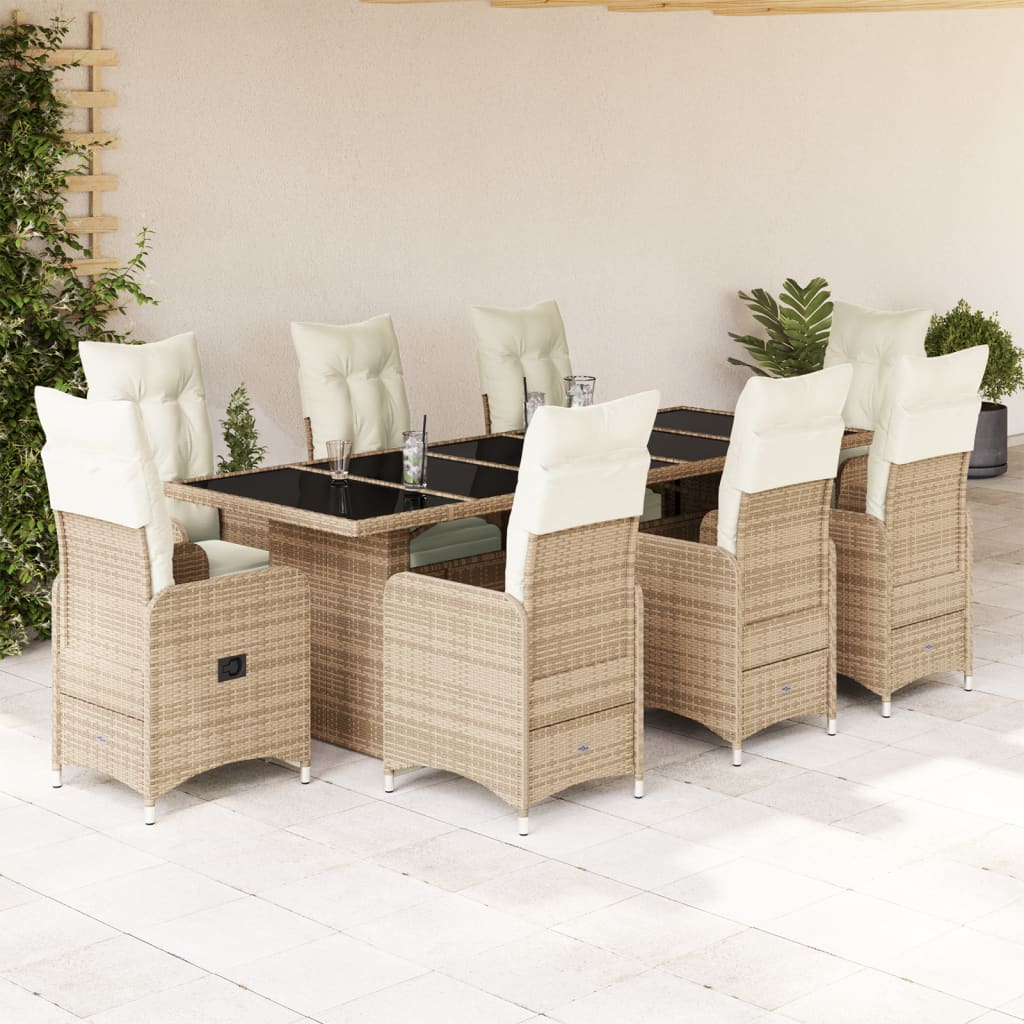 9-delige Bistroset met kussens poly rattan beige Tuinsets | Creëer jouw Trendy Thuis | Gratis bezorgd & Retour | Trendy.nl