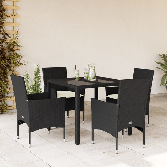 5-delige Tuinset met kussens poly rattan en glas zwart Tuinsets | Creëer jouw Trendy Thuis | Gratis bezorgd & Retour | Trendy.nl