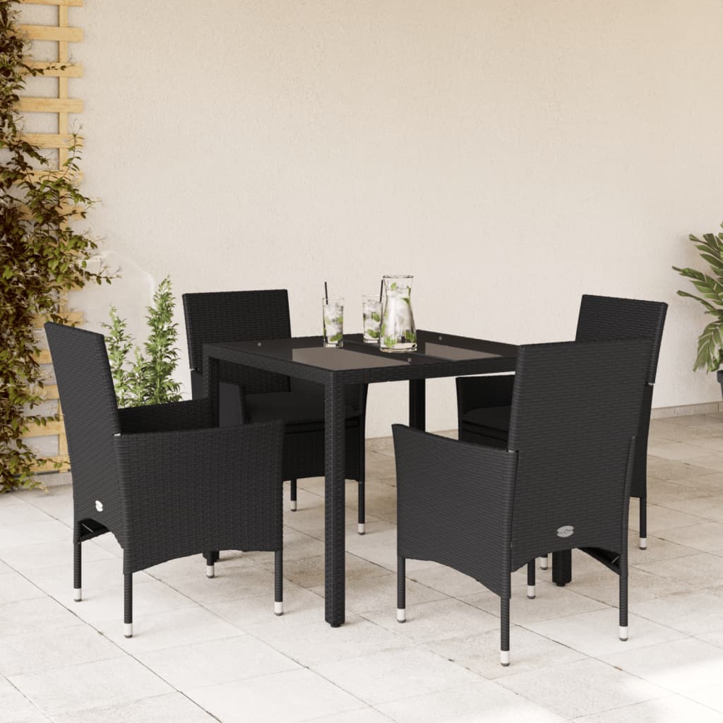 5-delige Tuinset met kussens poly rattan en glas zwart Tuinsets | Creëer jouw Trendy Thuis | Gratis bezorgd & Retour | Trendy.nl