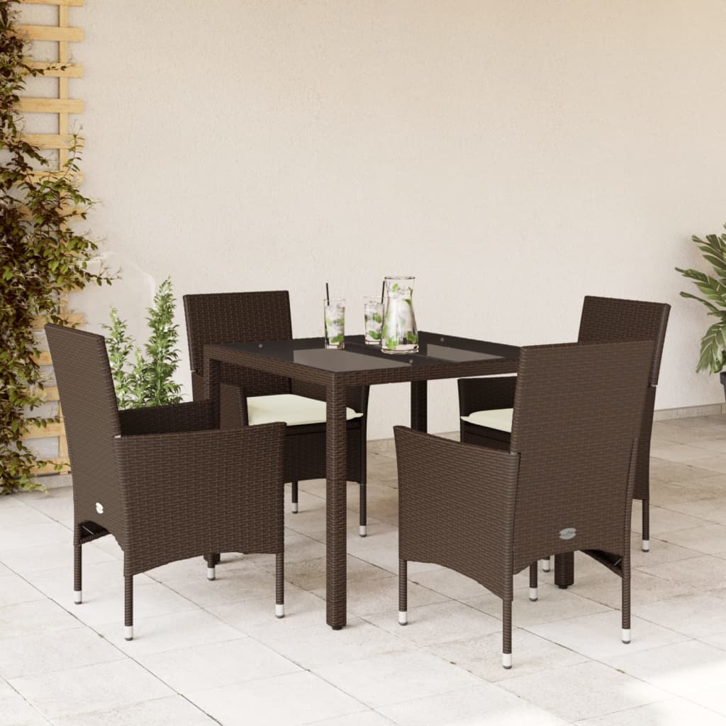 5-delige Tuinset met kussens poly rattan en glas bruin Tuinsets | Creëer jouw Trendy Thuis | Gratis bezorgd & Retour | Trendy.nl