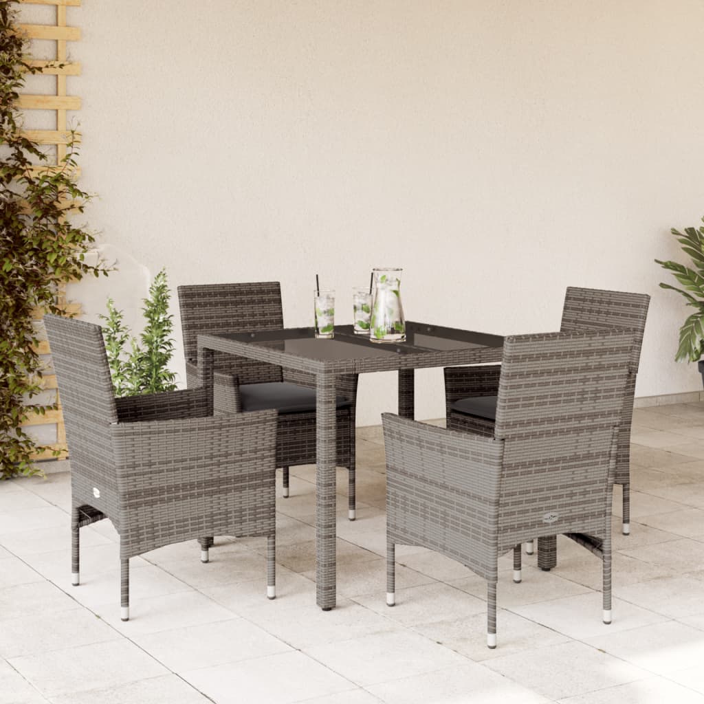 5-delige Tuinset met kussens poly rattan en glas grijs Tuinsets | Creëer jouw Trendy Thuis | Gratis bezorgd & Retour | Trendy.nl