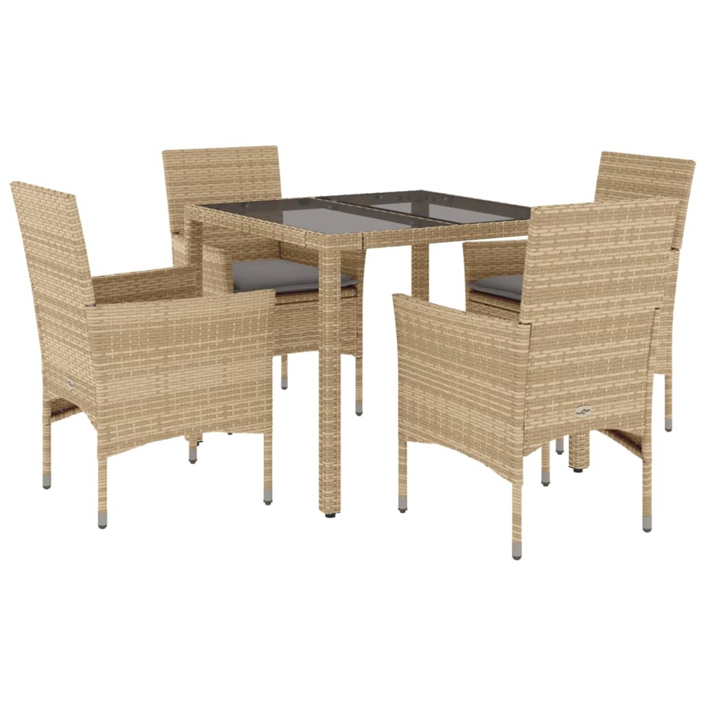 5-delige Tuinset met kussens poly rattan en glas beige Tuinsets | Creëer jouw Trendy Thuis | Gratis bezorgd & Retour | Trendy.nl