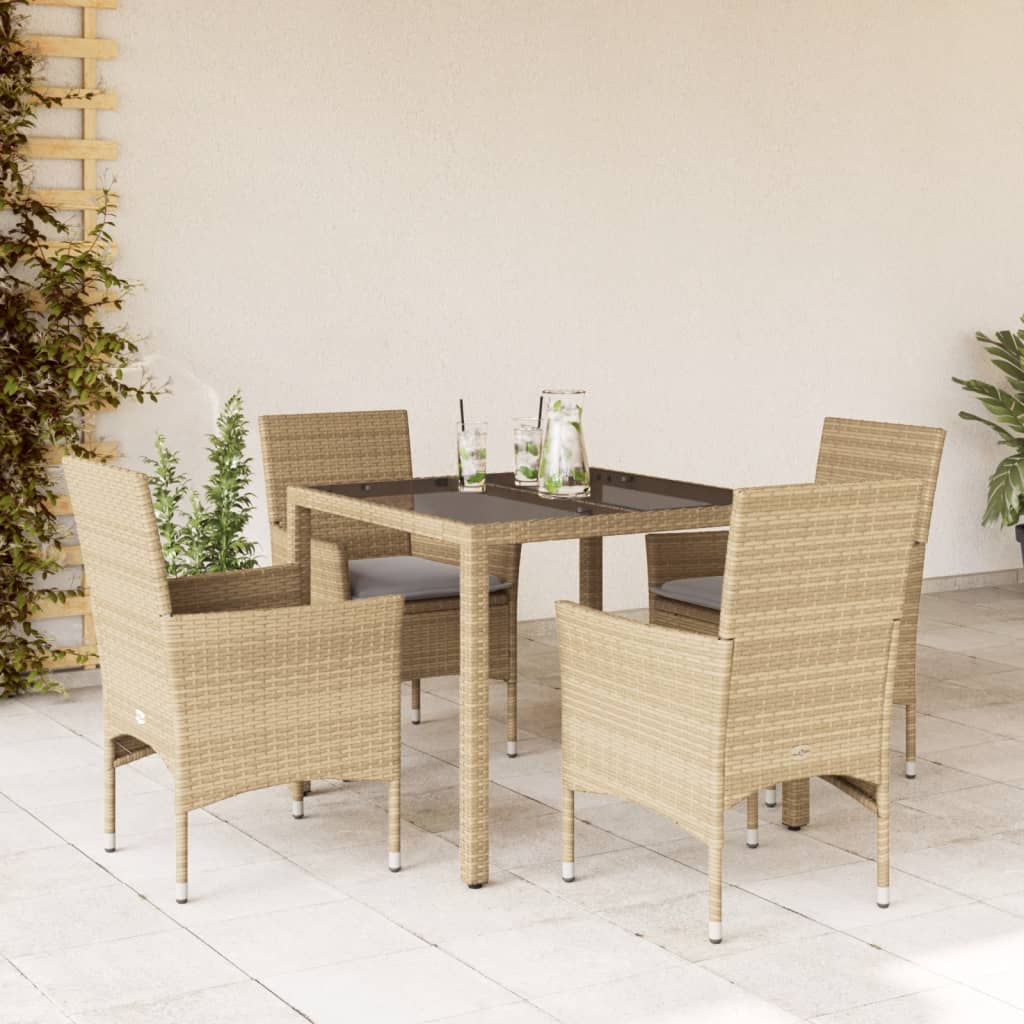 5-delige Tuinset met kussens poly rattan en glas beige Tuinsets | Creëer jouw Trendy Thuis | Gratis bezorgd & Retour | Trendy.nl