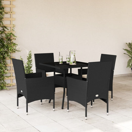 5-delige Tuinset met kussens poly rattan en glas zwart Tuinsets | Creëer jouw Trendy Thuis | Gratis bezorgd & Retour | Trendy.nl