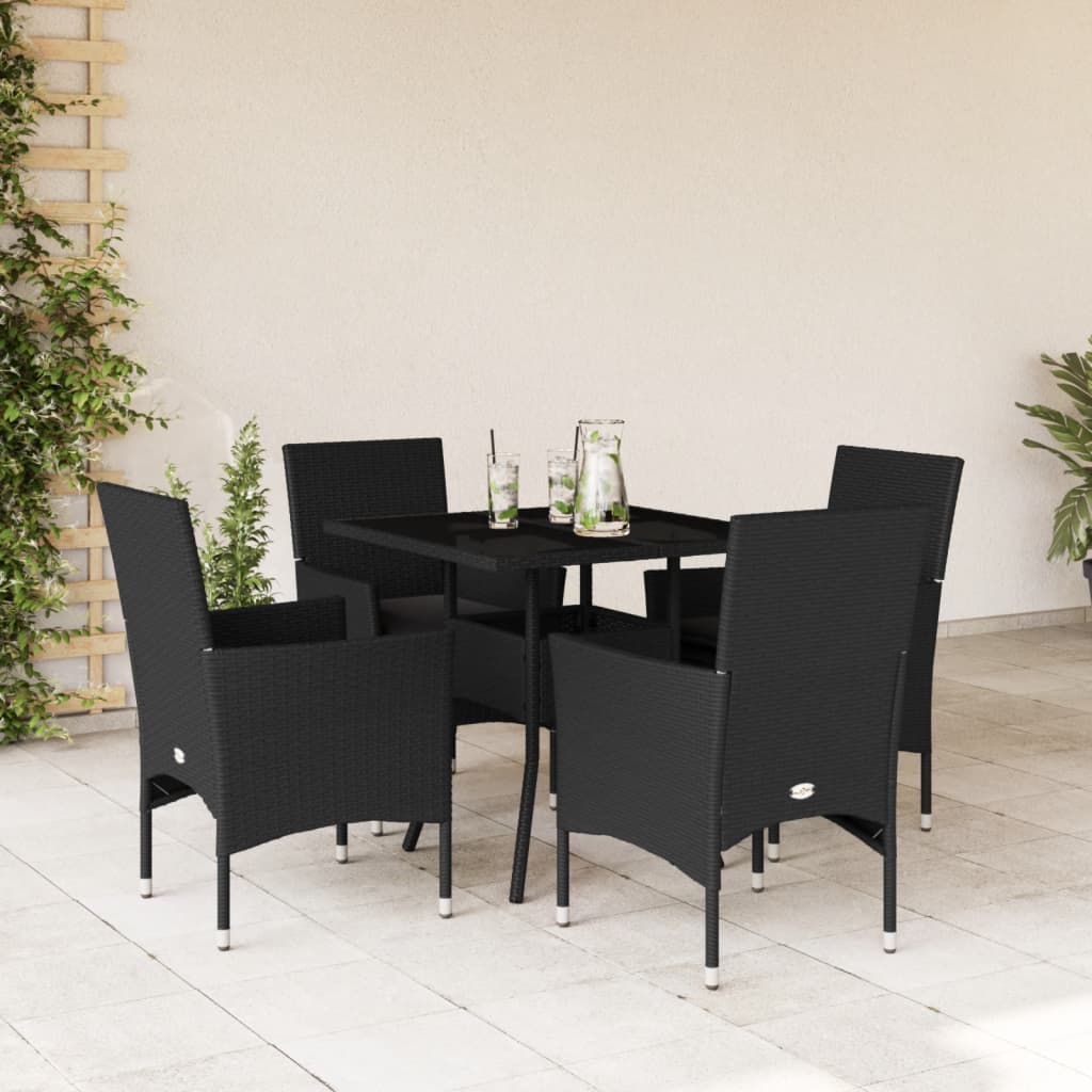 5-delige Tuinset met kussens poly rattan en glas zwart Tuinsets | Creëer jouw Trendy Thuis | Gratis bezorgd & Retour | Trendy.nl