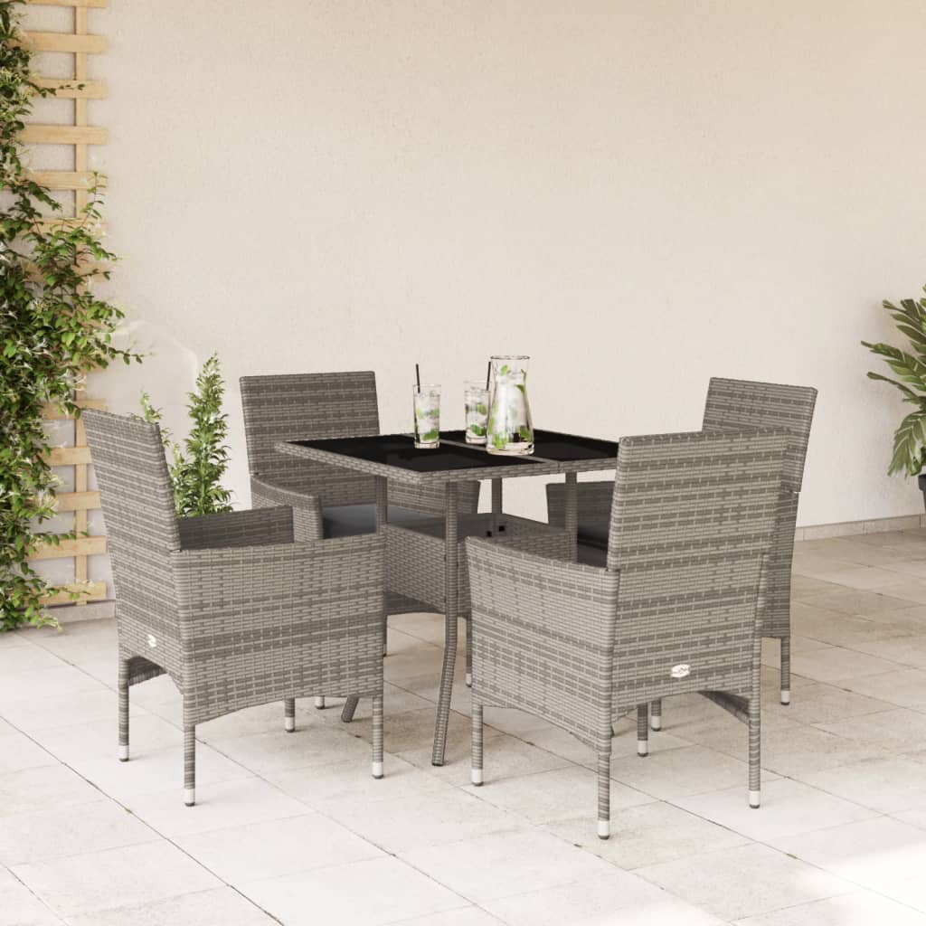 5-delige Tuinset met kussens poly rattan en glas grijs Tuinsets | Creëer jouw Trendy Thuis | Gratis bezorgd & Retour | Trendy.nl