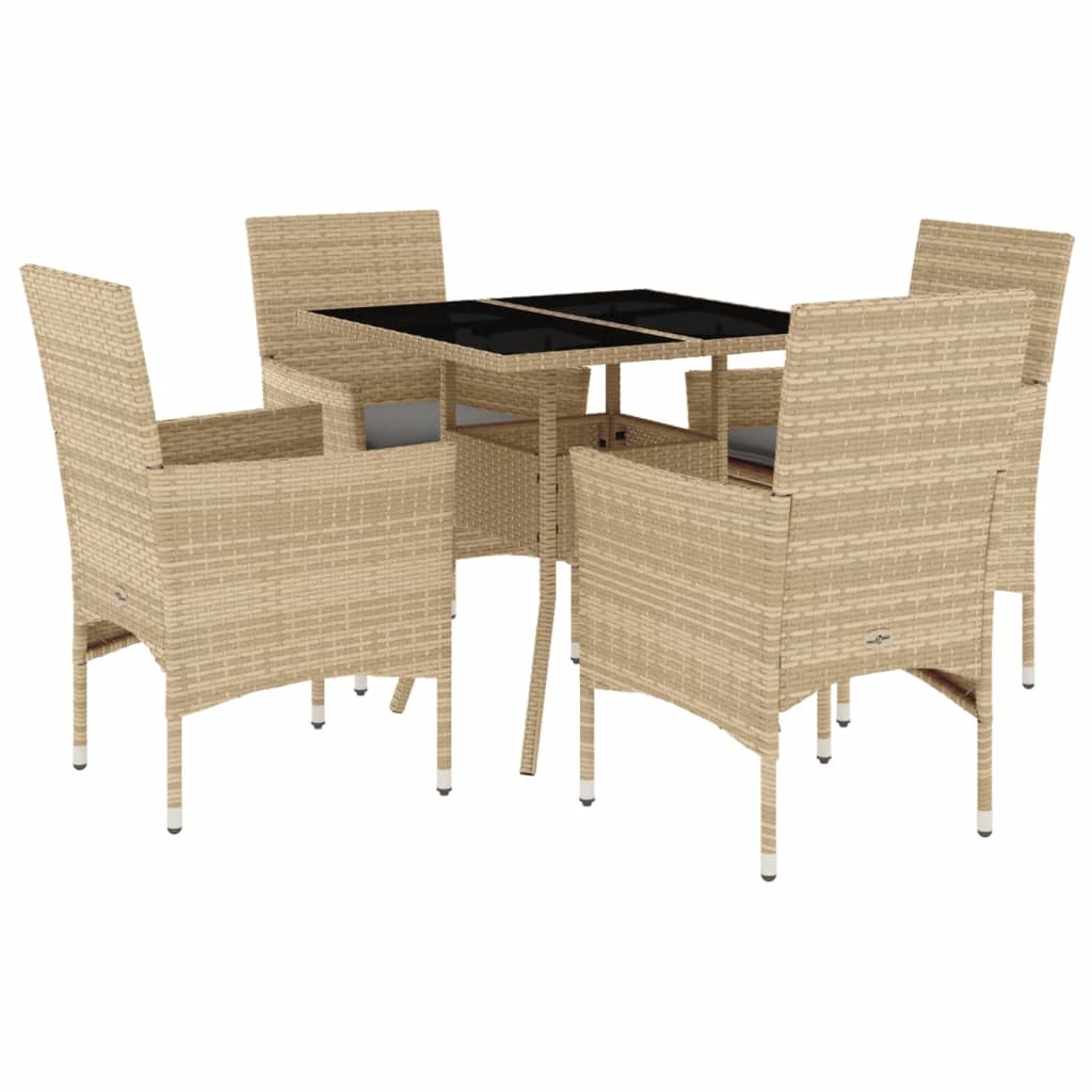 5-delige Tuinset met kussens poly rattan en glas beige Tuinsets | Creëer jouw Trendy Thuis | Gratis bezorgd & Retour | Trendy.nl