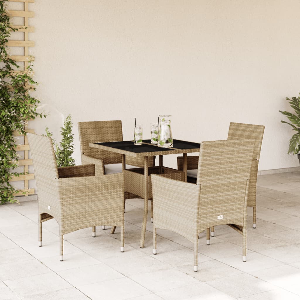 5-delige Tuinset met kussens poly rattan en glas beige Tuinsets | Creëer jouw Trendy Thuis | Gratis bezorgd & Retour | Trendy.nl