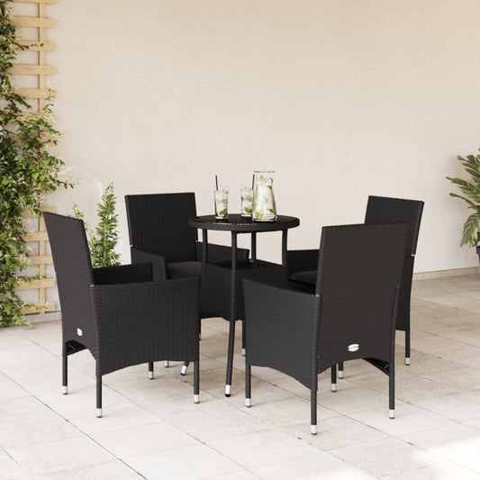 5-delige Tuinset met kussens poly rattan en glas zwart Tuinsets | Creëer jouw Trendy Thuis | Gratis bezorgd & Retour | Trendy.nl