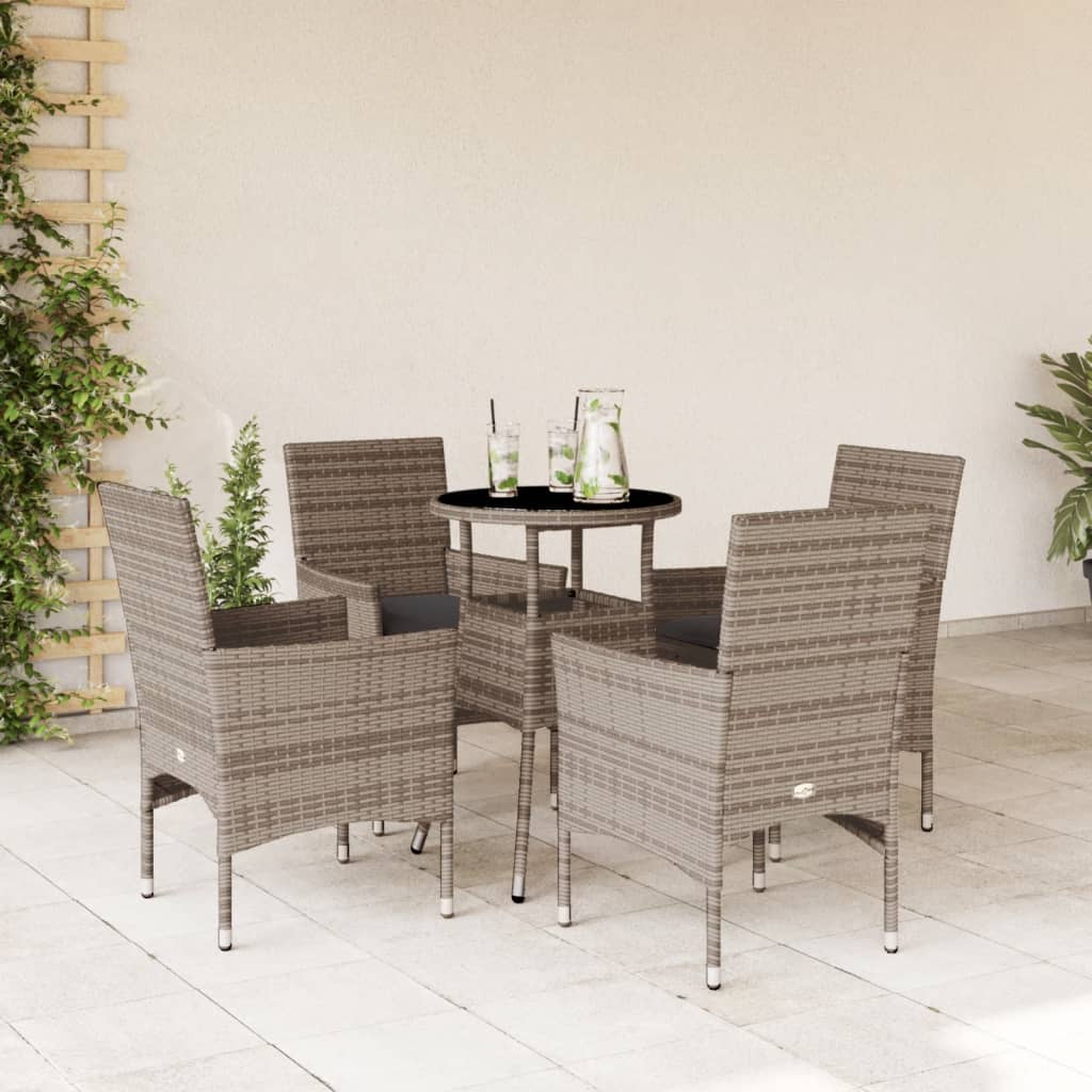 5-delige Tuinset met kussens poly rattan en glas grijs Tuinsets | Creëer jouw Trendy Thuis | Gratis bezorgd & Retour | Trendy.nl