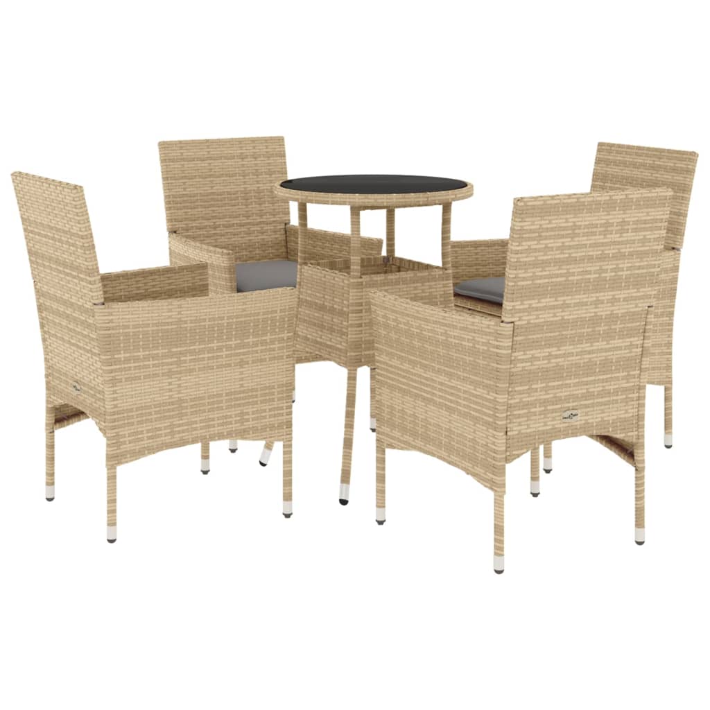 5-delige Tuinset met kussens poly rattan en glas beige Tuinsets | Creëer jouw Trendy Thuis | Gratis bezorgd & Retour | Trendy.nl