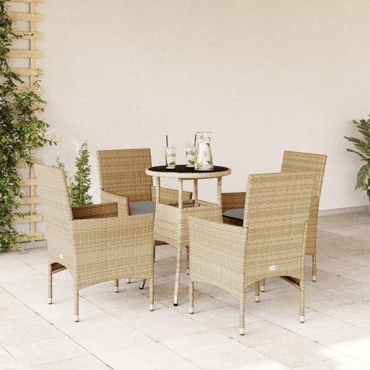 5-delige Tuinset met kussens poly rattan en glas beige Tuinsets | Creëer jouw Trendy Thuis | Gratis bezorgd & Retour | Trendy.nl