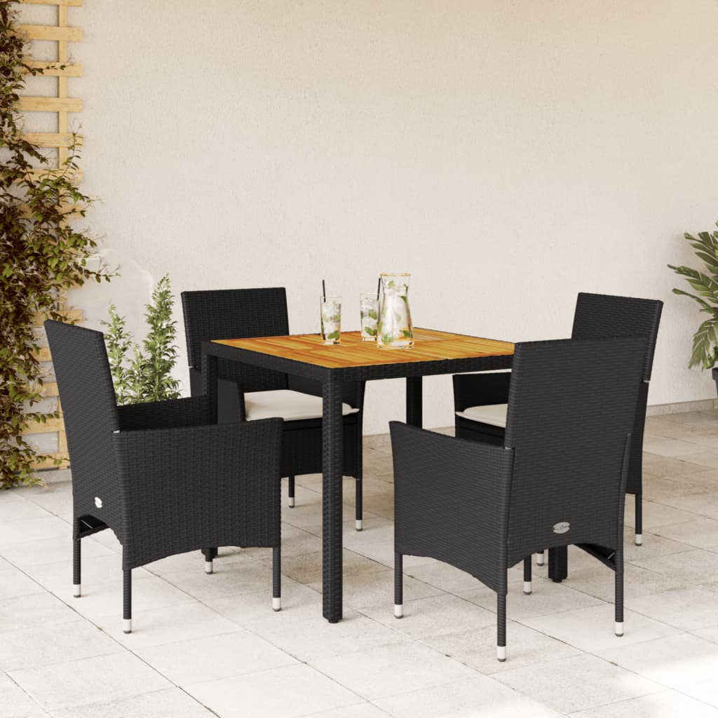 5-delige Tuinset met kussens poly rattan en acaciahout zwart Tuinsets | Creëer jouw Trendy Thuis | Gratis bezorgd & Retour | Trendy.nl