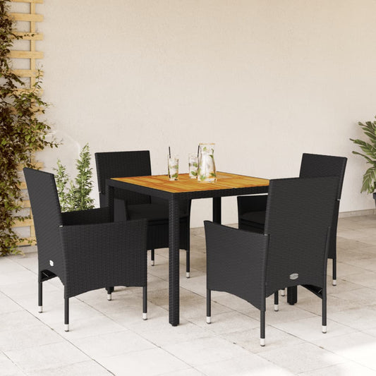 5-delige Loungeset met kussens poly rattan en acaciahout zwart Tuinsets | Creëer jouw Trendy Thuis | Gratis bezorgd & Retour | Trendy.nl