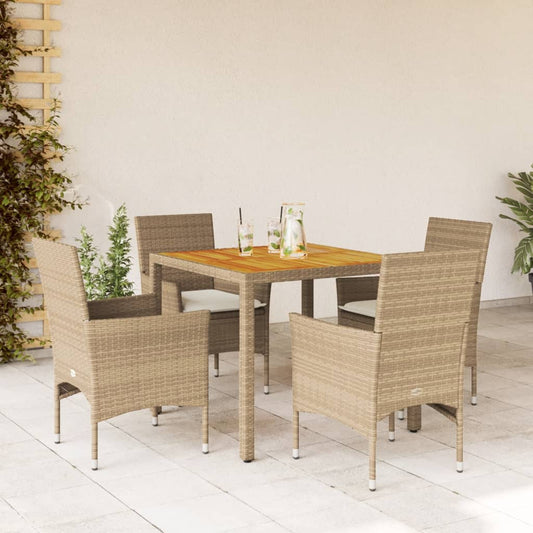 5-delige Tuinset met kussens poly rattan en acaciahout beige Tuinsets | Creëer jouw Trendy Thuis | Gratis bezorgd & Retour | Trendy.nl