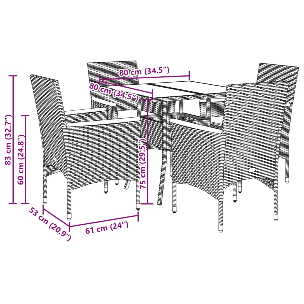 5-delige Loungeset met kussens poly rattan en acaciahout zwart Tuinsets | Creëer jouw Trendy Thuis | Gratis bezorgd & Retour | Trendy.nl