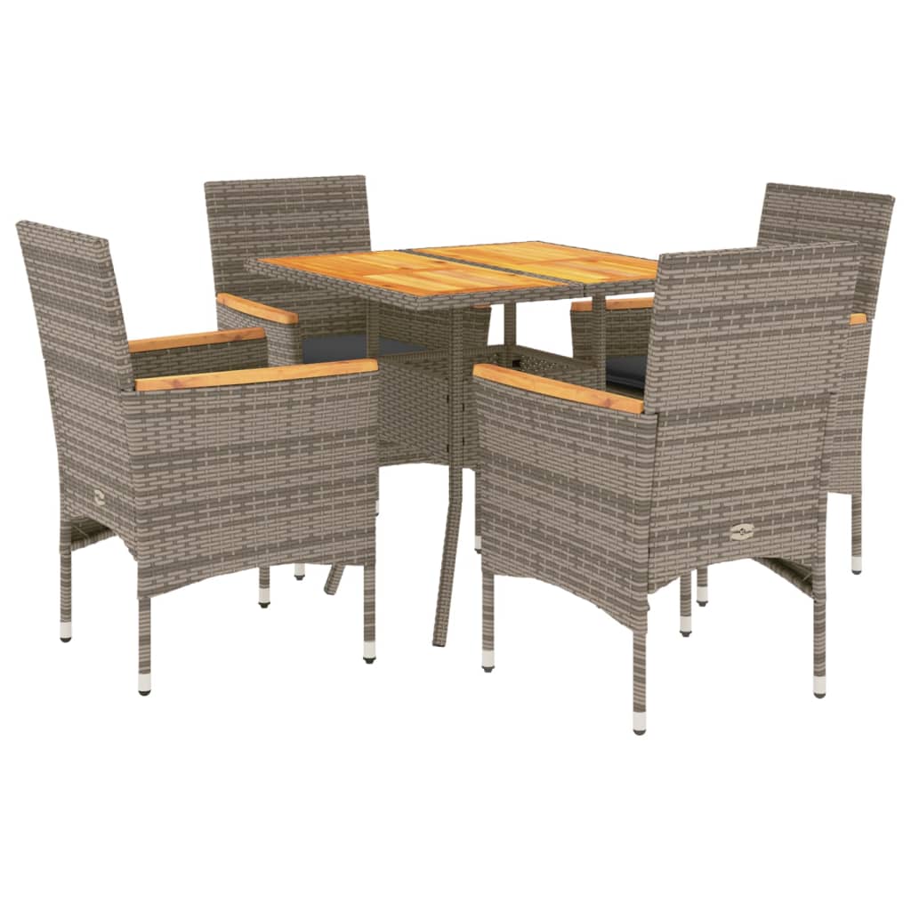 5-delige Loungeset met kussens poly rattan en acaciahout grijs Tuinsets | Creëer jouw Trendy Thuis | Gratis bezorgd & Retour | Trendy.nl