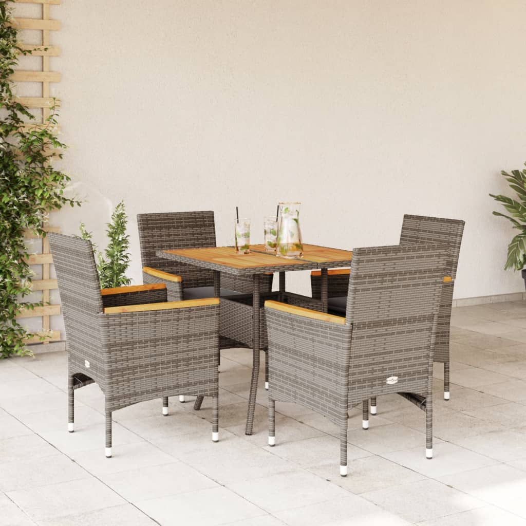 5-delige Loungeset met kussens poly rattan en acaciahout grijs Tuinsets | Creëer jouw Trendy Thuis | Gratis bezorgd & Retour | Trendy.nl