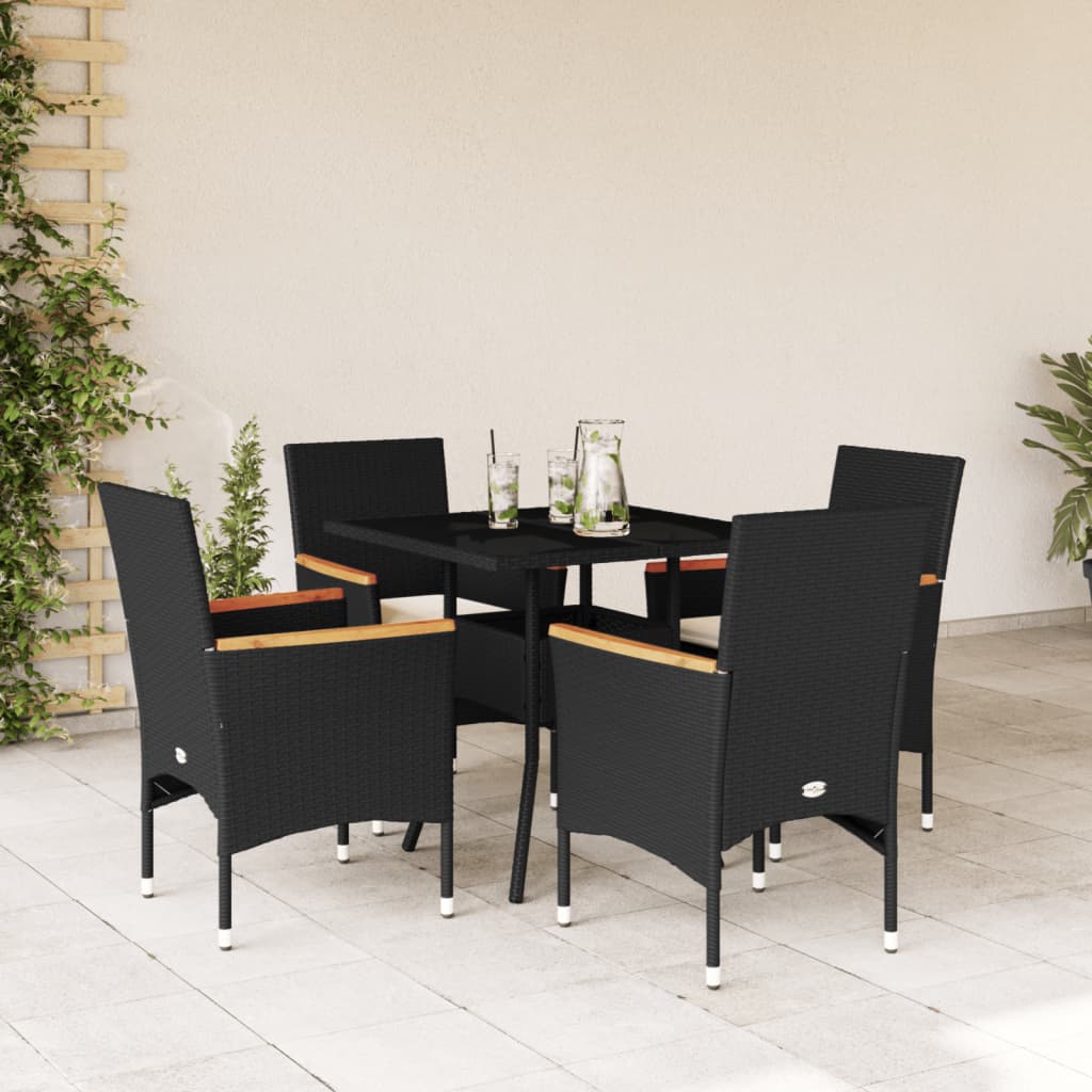 5-delige Tuinset met kussens poly rattan en glas zwart Tuinsets | Creëer jouw Trendy Thuis | Gratis bezorgd & Retour | Trendy.nl