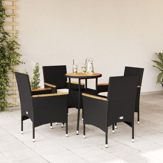 5-delige Loungeset met kussens poly rattan en acaciahout zwart Tuinsets | Creëer jouw Trendy Thuis | Gratis bezorgd & Retour | Trendy.nl