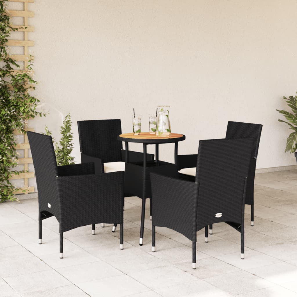 5-delige Loungeset met kussens poly rattan en acaciahout zwart Tuinsets | Creëer jouw Trendy Thuis | Gratis bezorgd & Retour | Trendy.nl