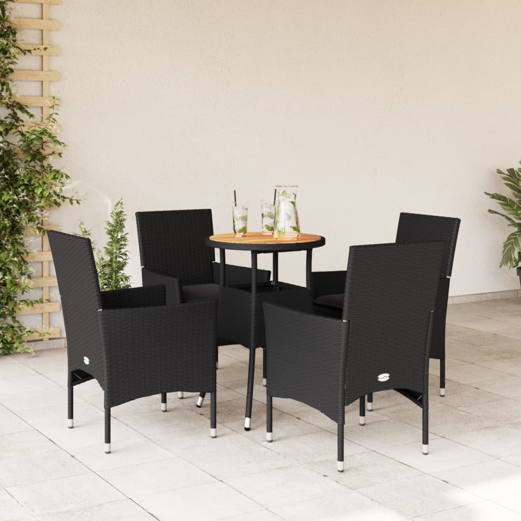 5-delige Loungeset met kussens poly rattan en acaciahout zwart Tuinsets | Creëer jouw Trendy Thuis | Gratis bezorgd & Retour | Trendy.nl